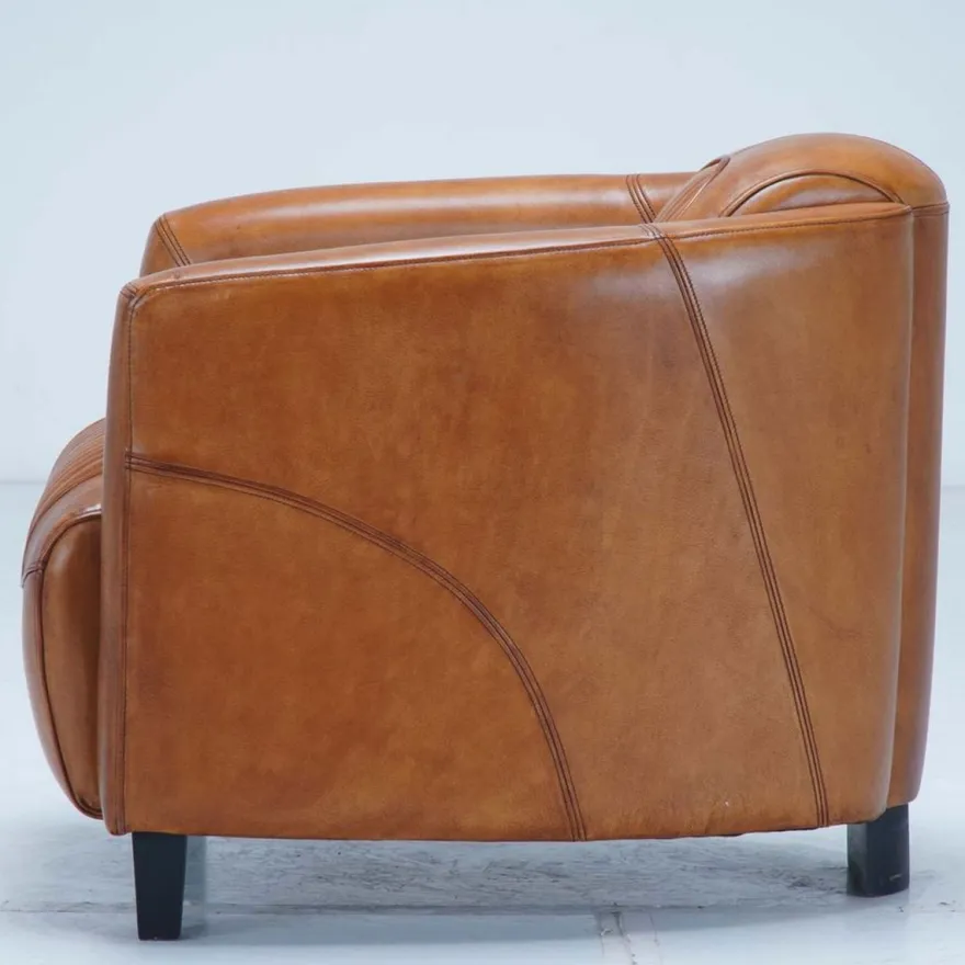 Casa Padrino Luxus Leder Sessel Braun / Schwarz 75 x 83 x H. 70 cm - Echtleder Wohnzimmer Möbel
