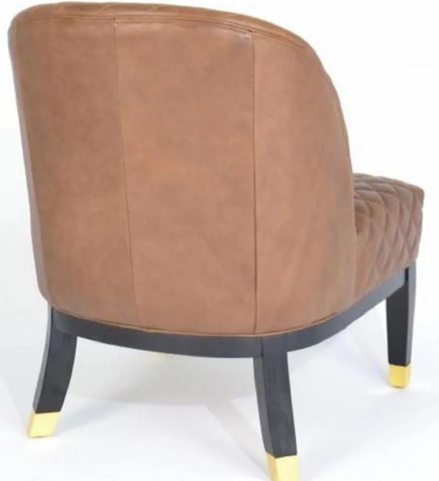 Casa Padrino Luxus Leder Sessel Braun / Schwarz / Gold 62 x 73 x H. 79 cm - Wohnzimmermöbel - Echtleder Möbel