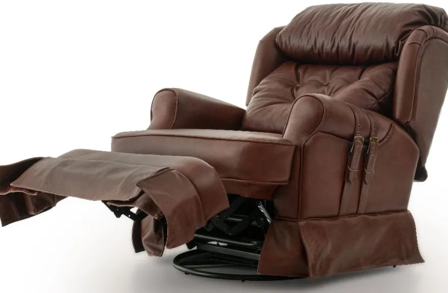 Casa Padrino Luxus Leder Sessel mit Liegefunktion Braun 85 x 100 x H. 97 cm - Echtleder Wohnzimmer Sessel - Fernsehsessel - Echtleder Möbel - Luxus Möbel