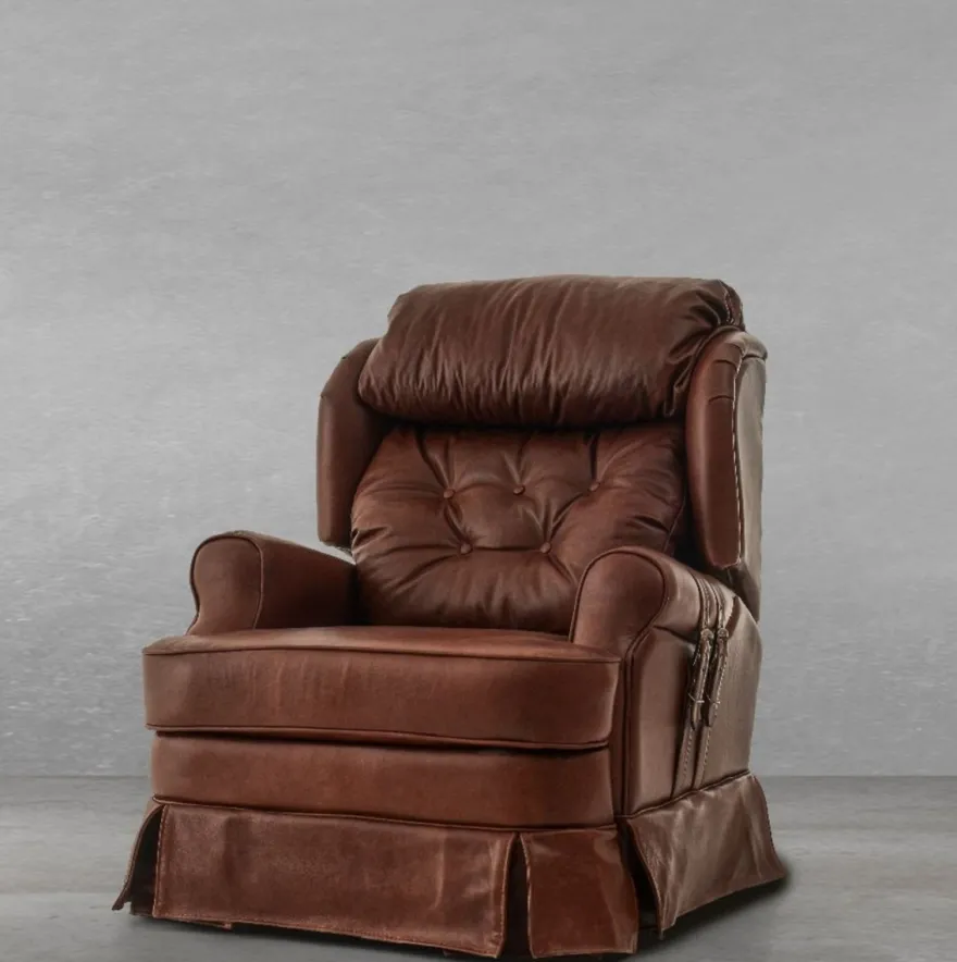 Casa Padrino Luxus Leder Sessel mit Liegefunktion Braun 85 x 100 x H. 97 cm - Echtleder Wohnzimmer Sessel - Fernsehsessel - Echtleder Möbel - Luxus Möbel
