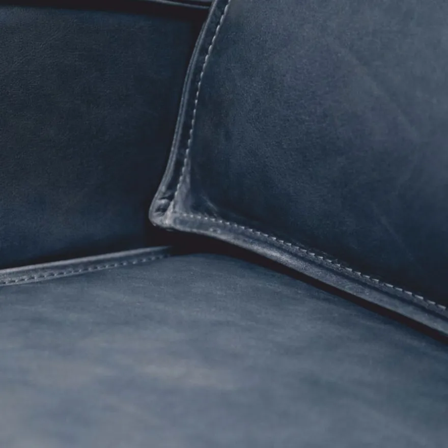 Casa Padrino Luxus Leder Sessel Vintage Blau / Schwarz - Echtleder Möbel