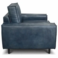 Casa Padrino Luxus Leder Sessel Vintage Blau / Schwarz - Echtleder Möbel