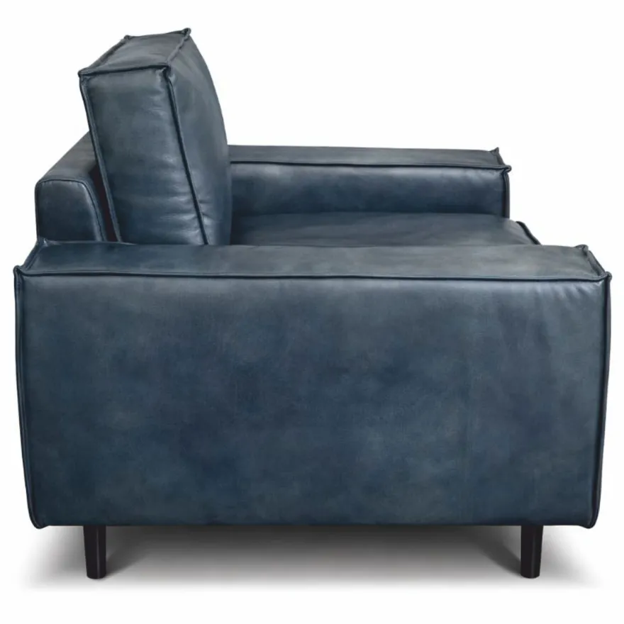 Casa Padrino Luxus Leder Sessel Vintage Blau / Schwarz - Echtleder Möbel