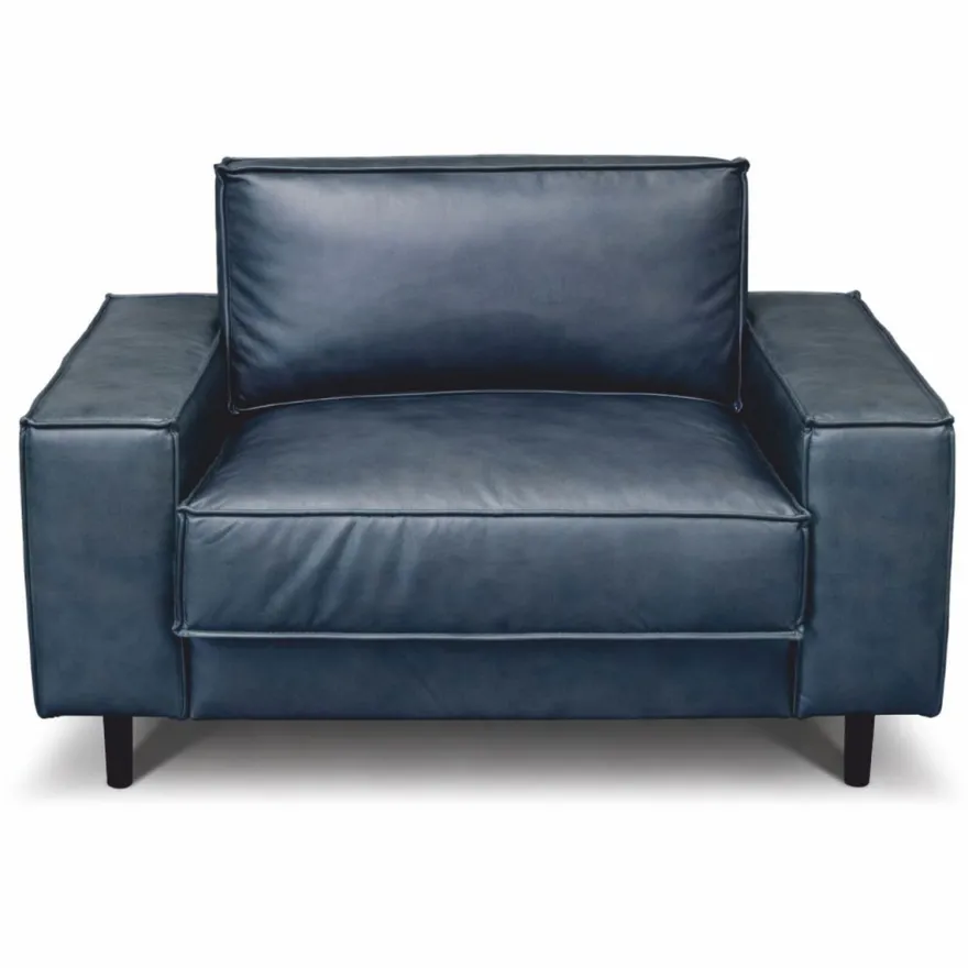 Casa Padrino Luxus Leder Sessel Vintage Blau / Schwarz - Echtleder Möbel