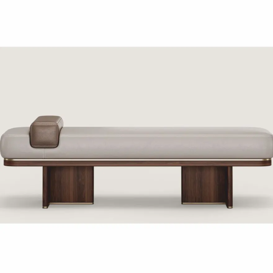 Casa Padrino Luxus Leder Sitzbank Grau / Braun / Messing 150 cm - Echtleder Möbel