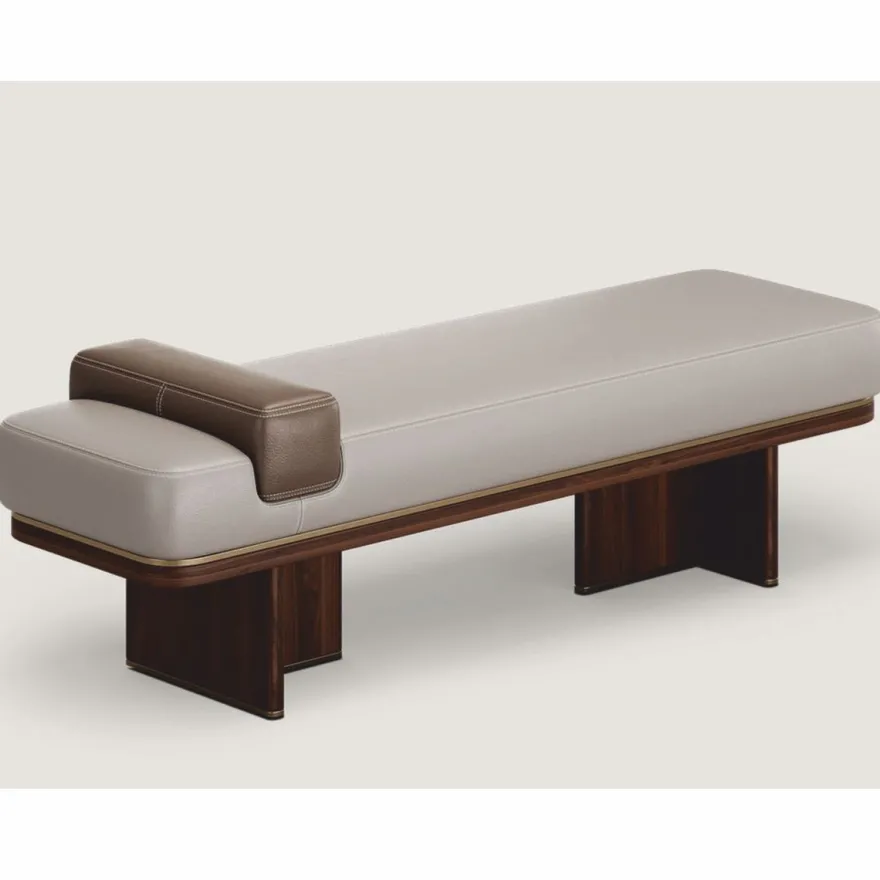 Casa Padrino Luxus Leder Sitzbank Grau / Braun / Messing 150 cm - Echtleder Möbel