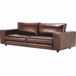 Casa Padrino Luxus Leder Sofa Dunkelbraun / Schwarz 287 cm - Echtleder Möbel