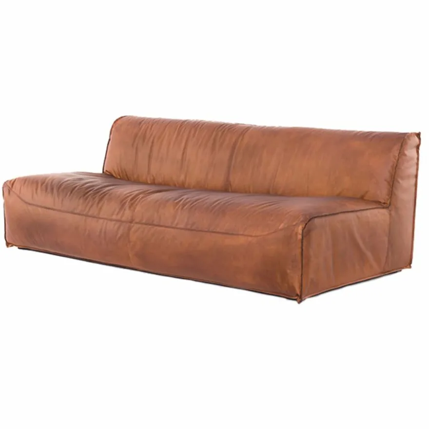 Casa Padrino Luxus Leder Sofa Hellbraun 190 cm - Modulares Echtleder Wohnzimmer Sofa