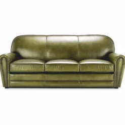 Casa Padrino Luxus Leder Sofa Grün / Schwarz 270 cm - Echtleder Möbel