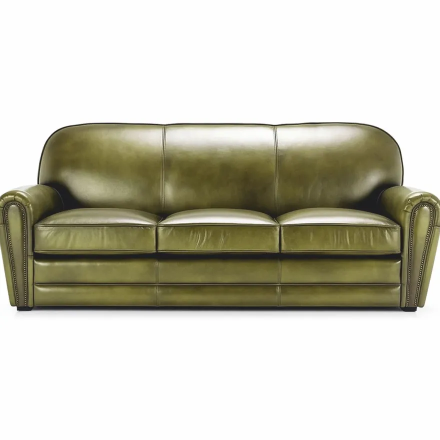 Casa Padrino Luxus Leder Sofa Grün / Schwarz 270 cm - Echtleder Möbel