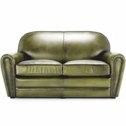 Casa Padrino Luxus Leder Sofa Grün / Schwarz 190 cm - Echtleder Möbel