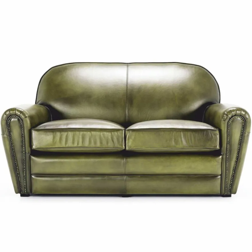 Casa Padrino Luxus Leder Sofa Grün / Schwarz 190 cm - Echtleder Möbel