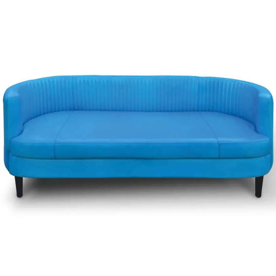 Casa Padrino Luxus Leder Sofa Blau / Schwarz 180 cm - Echtleder Wohnzimmer Möbel