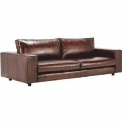 Casa Padrino Luxus Leder Sofa Dunkelbraun / Schwarz 240 cm - Echtleder Möbel