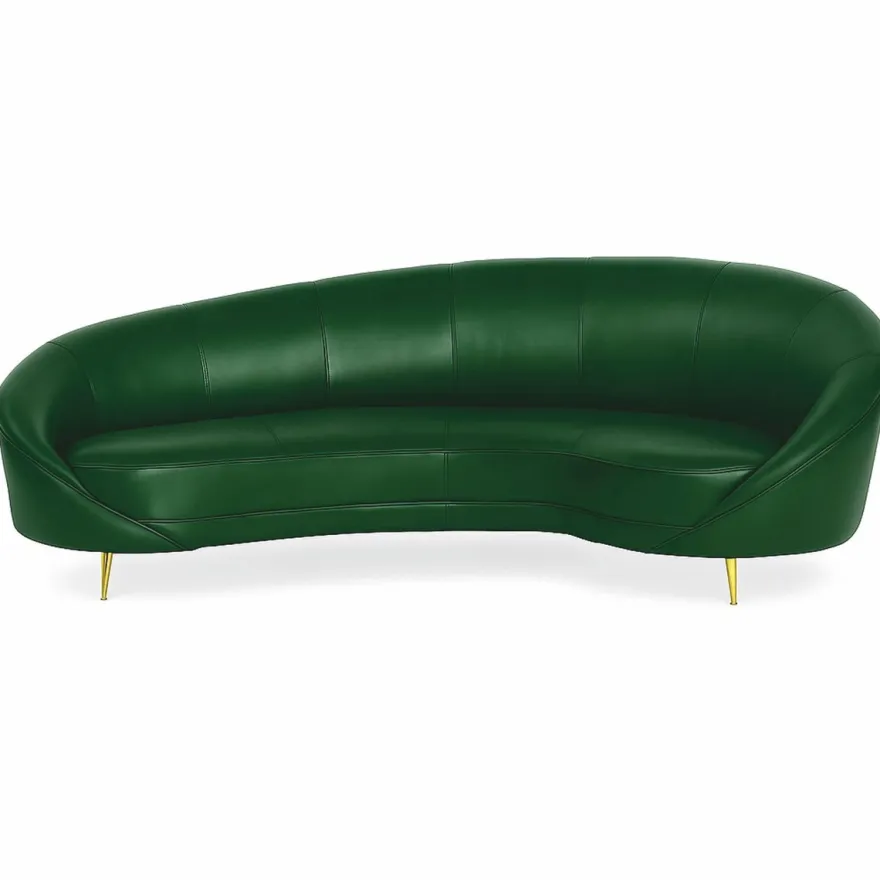 Casa Padrino Luxus Leder Sofa Grün / Messing 230 cm - Echtleder Möbel