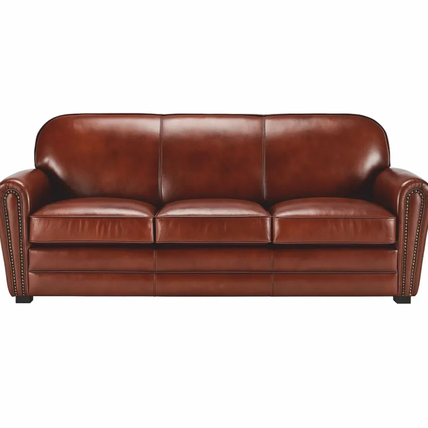 Casa Padrino Luxus Leder Sofa Braun / Schwarz 270 cm - Echtleder Möbel