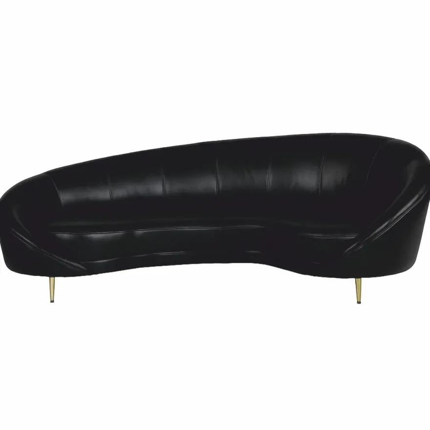 Casa Padrino Luxus Leder Sofa Schwarz / Messing 230 cm - Echtleder Möbel