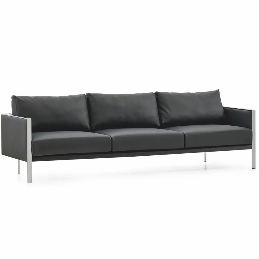 Casa Padrino Luxus Leder Sofa Grau / Silber 236 cm - Hotel & Büro Möbel