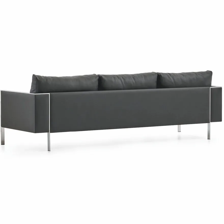 Casa Padrino Luxus Leder Sofa Grau / Silber 236 cm - Hotel & Büro Möbel