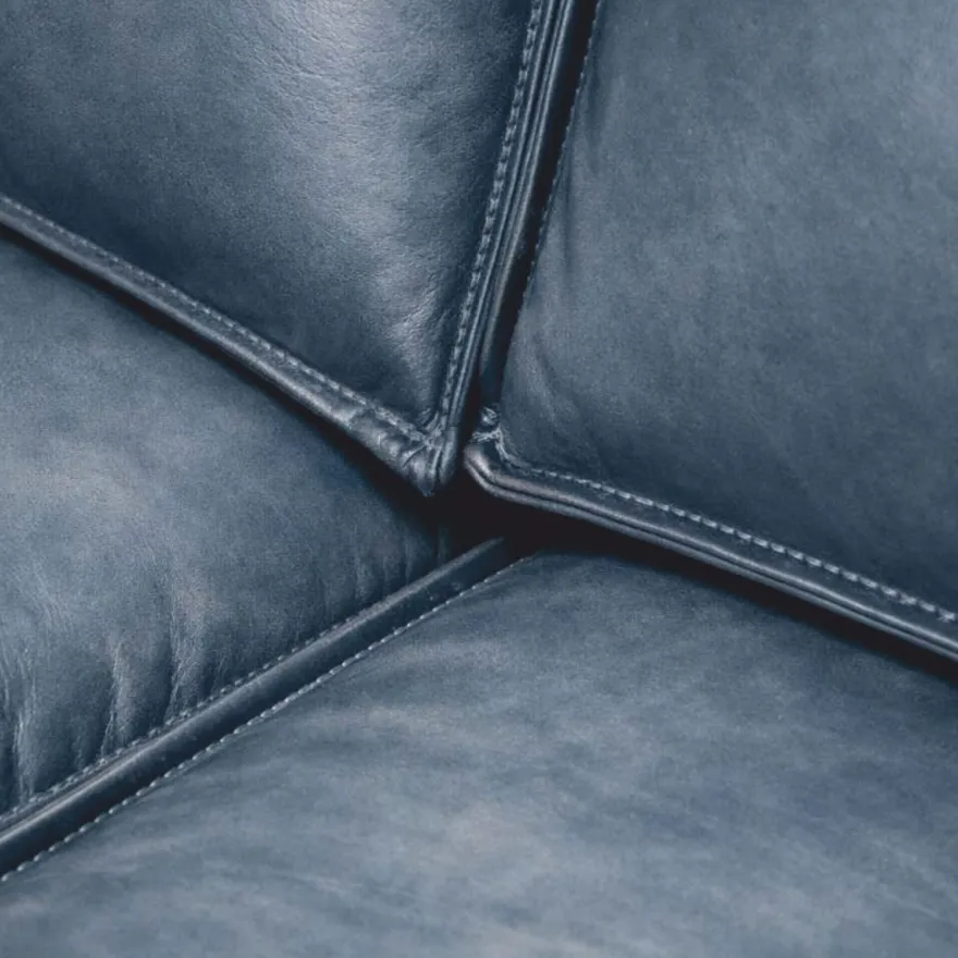 Casa Padrino Luxus Leder Sofa Vintage Blau / Schwarz 210 cm - Echtleder Möbel