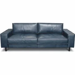Casa Padrino Luxus Leder Sofa Vintage Blau / Schwarz 210 cm - Echtleder Möbel