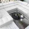 Casa Padrino Luxus Leder Wohnlandschaft Weiß / Silber 350 x 255 x H. 78-99 cm - Naturleder U-Form Sofa mit verstellbaren Kopfstützen - Wohnzimmer Möbel - Leder Möbel - Luxus Möbel