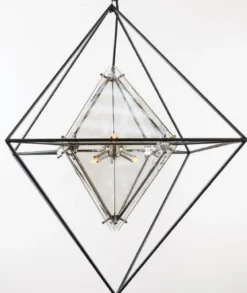 Casa Padrino Luxus LED Hängeleuchte Schwarz 45,7 x 45,7 x H. 64,1 cm - Designer Lampe mit handgefertigtem Schmiedeeisen Rahmen