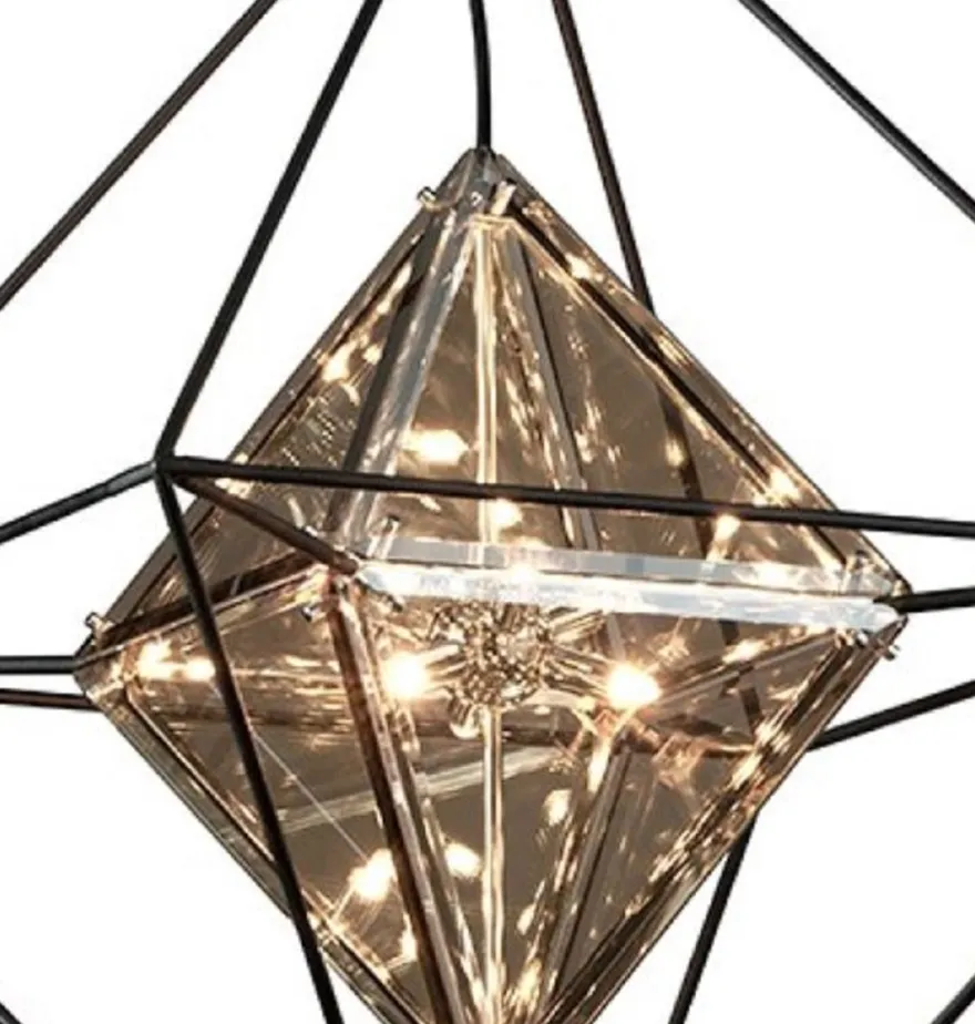 Casa Padrino Luxus LED Hängeleuchte Schwarz 61 x 61 x H. 85,7 cm - Designer Lampe mit handgefertigtem Schmiedeeisen Rahmen