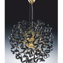 Casa Padrino Luxus LED Hängeleuchte Schwarz / Gold Ø 80 x H. 160 cm - Runde Kristallglas Pendelleuchte - Made in Italy