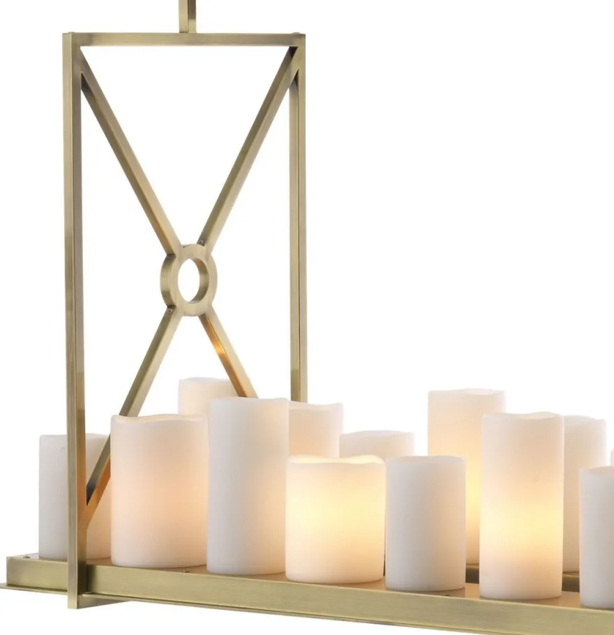 Casa Padrino Luxus LED Kronleuchter Messingfarben / Weiß 120 x 39 x H. 79 cm - Moderner Kronleuchter mit Fernbedienung - Luxus Qualität