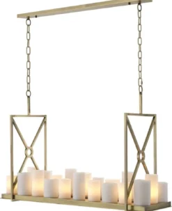 Casa Padrino Luxus LED Kronleuchter Messingfarben / Weiß 120 x 39 x H. 79 cm - Moderner Kronleuchter mit Fernbedienung - Luxus Qualität