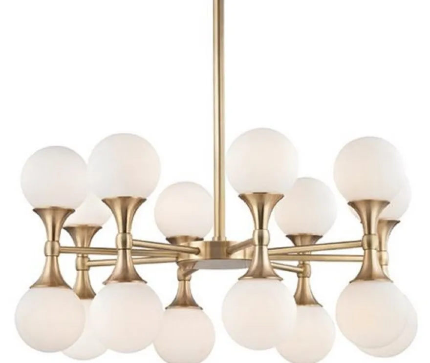 Casa Padrino Luxus LED Kronleuchter Antik Messingfarben / Weiß Ø 68,6 x H. 34,3 cm - Kronleuchter mit kugelförmigen Glas Lampenschirmen - Luxus Qualität