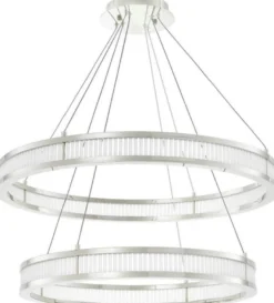 Casa Padrino Luxus LED Kronleuchter Silber / Weiß Ø 85 cm - Moderner runder Kronleuchter - Wohnzimmer Kronleuchter - Hotel Kronleuchter