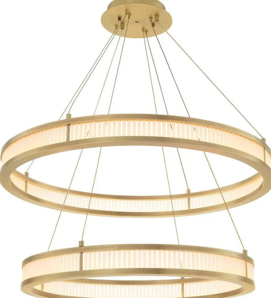 Casa Padrino Luxus LED Kronleuchter Antik Messingfarben / Weiß Ø 85 cm - Moderner runder Kronleuchter - Wohnzimmer Kronleuchter - Hotel Kronleuchter