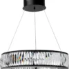 Casa Padrino Luxus LED Kronleuchter Schwarz Ø 63 x H. 170 cm - Moderner runder Kristallglas Kronleuchter - Luxus Qualität