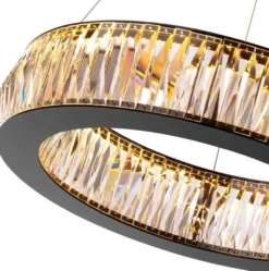 Casa Padrino Luxus LED Kronleuchter Schwarz Ø 63 x H. 170 cm - Moderner runder Kristallglas Kronleuchter - Luxus Qualität