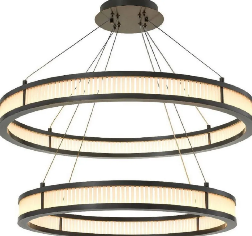 Casa Padrino Luxus LED Kronleuchter Bronzefarben / Weiß Ø 85 cm - Moderner runder Kronleuchter - Wohnzimmer Kronleuchter - Hotel Kronleuchter