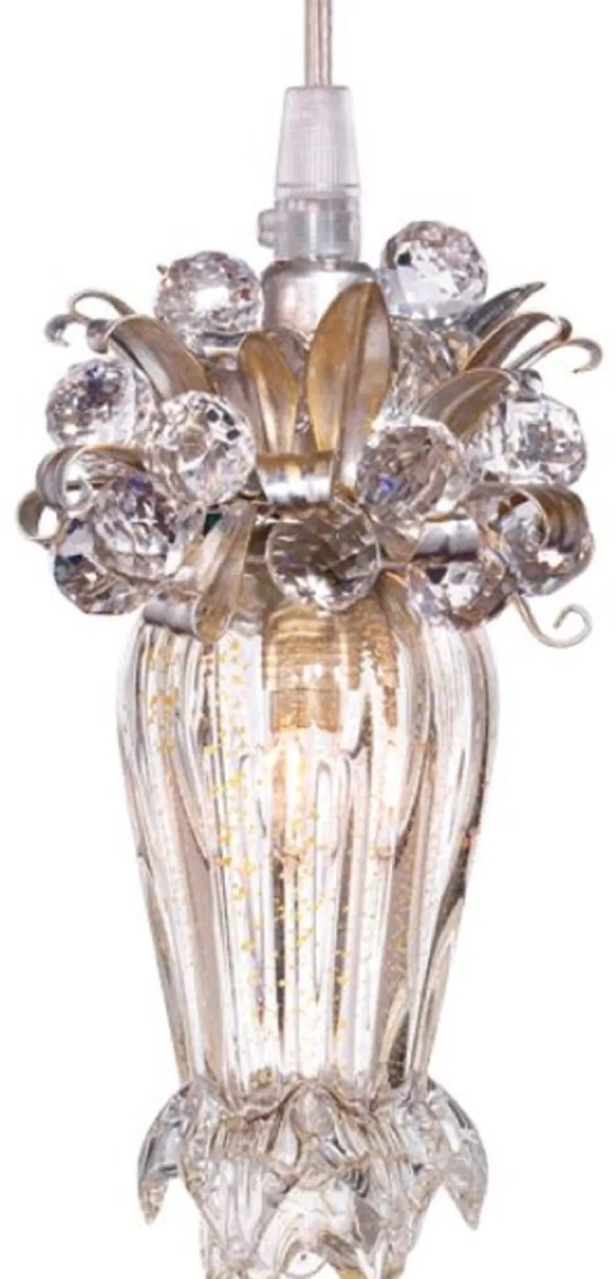 Casa Padrino Luxus LED Kronleuchter Silber / Gold Ø 10 x H. 19 cm - Moderner Glas Kronleuchter mit Swarovski Kristallglas - Luxus Qualität