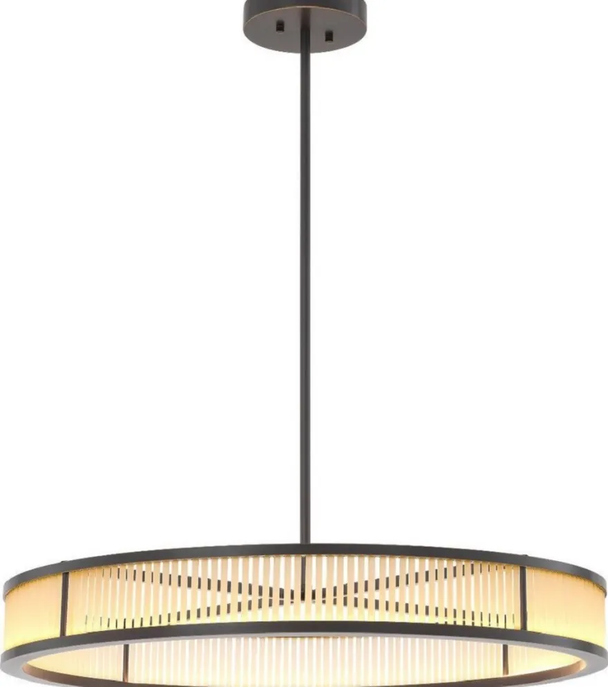 Casa Padrino Luxus LED Kronleuchter Bronzefarben / Weiß Ø 90 x H. 15 cm - Moderner runder dimmbarer Kronleuchter - Luxus Qualität