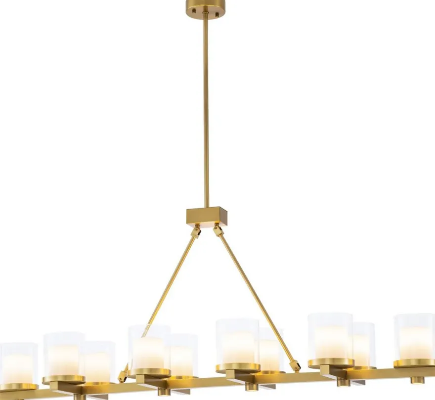 Casa Padrino Luxus LED Kronleuchter Messingfarben 155 x 38 x H. 59 cm - Moderner Kronleuchter mit Glas Lampenschirmen - Luxus Qualität