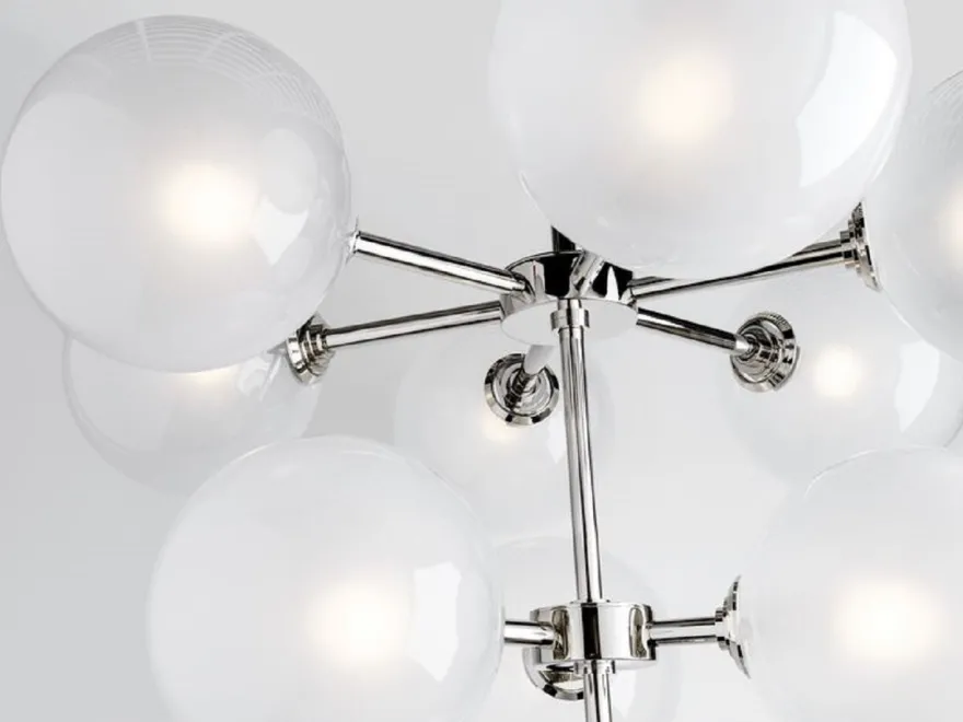 Casa Padrino Luxus LED Kronleuchter Silber Ø 75,6 x H. 63,5 cm - Kronleuchter mit kugelförmigen Lampenschirmen - Luxus Qualität