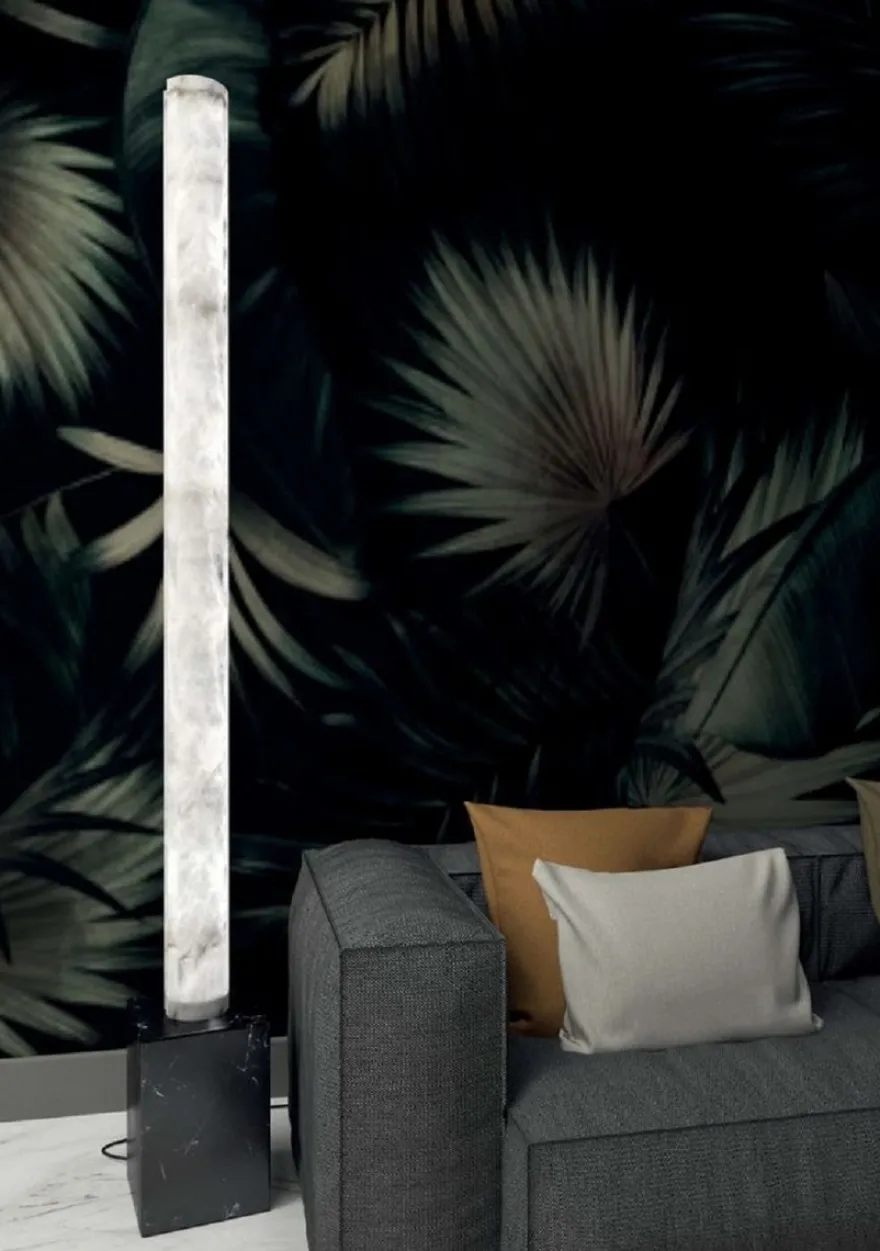 Casa Padrino Luxus LED Stehleuchte Alabaster / Schwarz H. 185 cm - Made in Italy