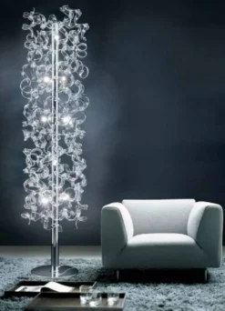 Casa Padrino Luxus LED Stehleuchte Silber Ø 40 x H. 170 cm - Wohnzimmer Stehlampe mit 60 Glaselementen - Hotel Stehleuchte - Luxus Qualität - Made in Italy