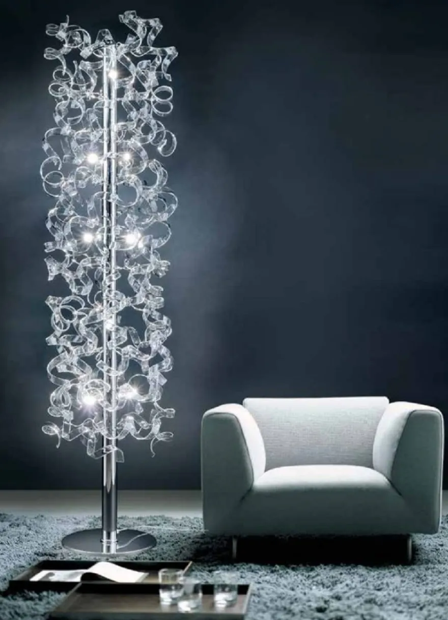 Casa Padrino Luxus LED Stehleuchte Silber Ø 40 x H. 170 cm - Wohnzimmer Stehlampe mit 60 Glaselementen - Hotel Stehleuchte - Luxus Qualität - Made in Italy