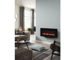 Casa Padrino Luxus LED Wandkamin Schwarz 98 x 45 cm - Elekro Wand Kamin