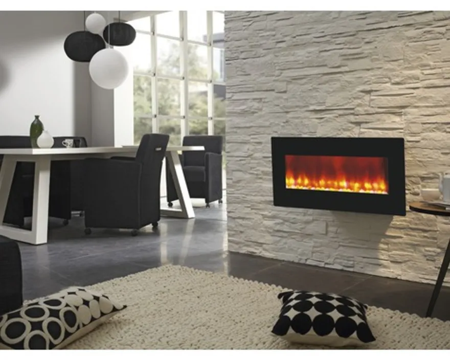 Casa Padrino Luxus LED Wandkamin Schwarz 98 x 45 cm - Elekro Wand Kamin