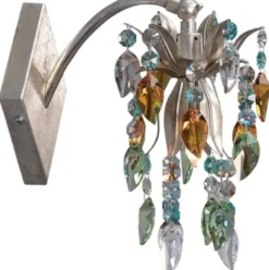 Casa Padrino Luxus LED Wandleuchte mit Swarovski Kristallglas Silber / Mehrfarbig 10 x 19 x H. 20 cm - Wohnzimmer Wandleuchte - Hotel Wandleuchte - Luxus Kollektion