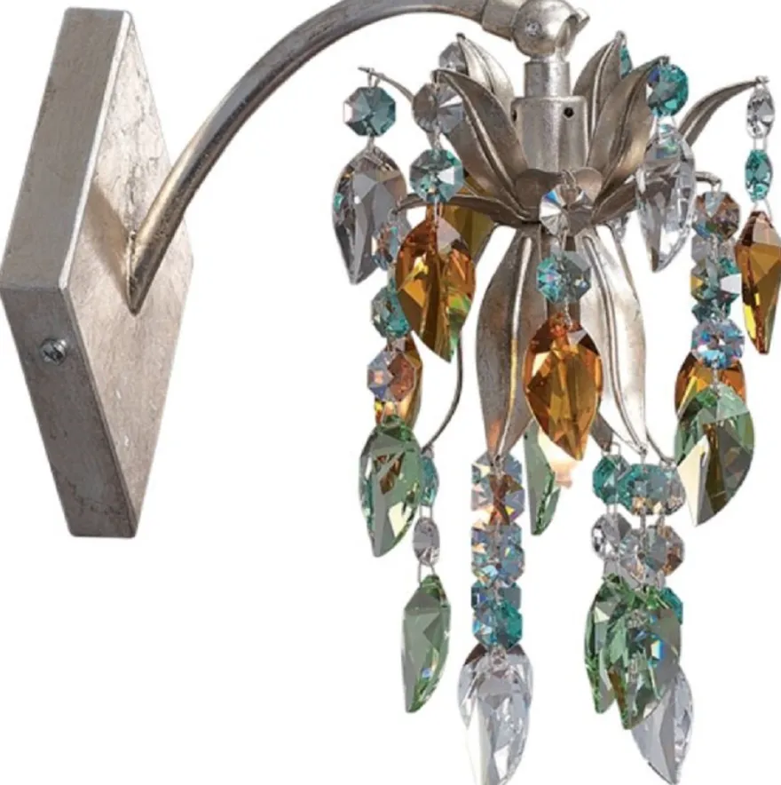 Casa Padrino Luxus LED Wandleuchte mit Swarovski Kristallglas Silber / Mehrfarbig 10 x 19 x H. 20 cm - Wohnzimmer Wandleuchte - Hotel Wandleuchte - Luxus Kollektion