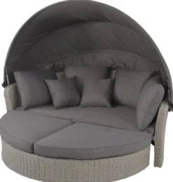 Casa Padrino Luxus Liegeinsel Dunkelgrau / Grau 200 x 182 x H. 161 cm - Wetterbeständiges Lounge Sofa mit Sonnendach - Moderne Garten Terrassen Hotel Möbel