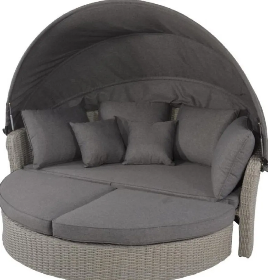 Casa Padrino Luxus Liegeinsel Dunkelgrau / Grau 200 x 182 x H. 161 cm - Wetterbeständiges Lounge Sofa mit Sonnendach - Moderne Garten Terrassen Hotel Möbel